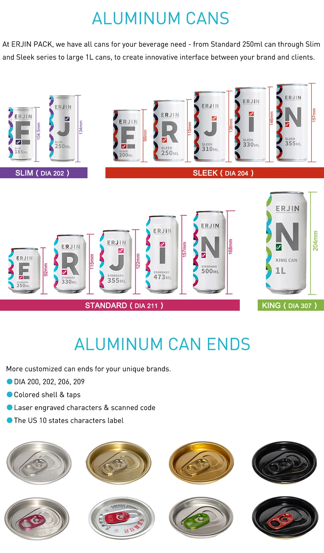 Slim 185ml Aluminum Cans with 200 Can Ends with Print Logo for Beer Can and Beverage Can Facility with Canning Machine Line